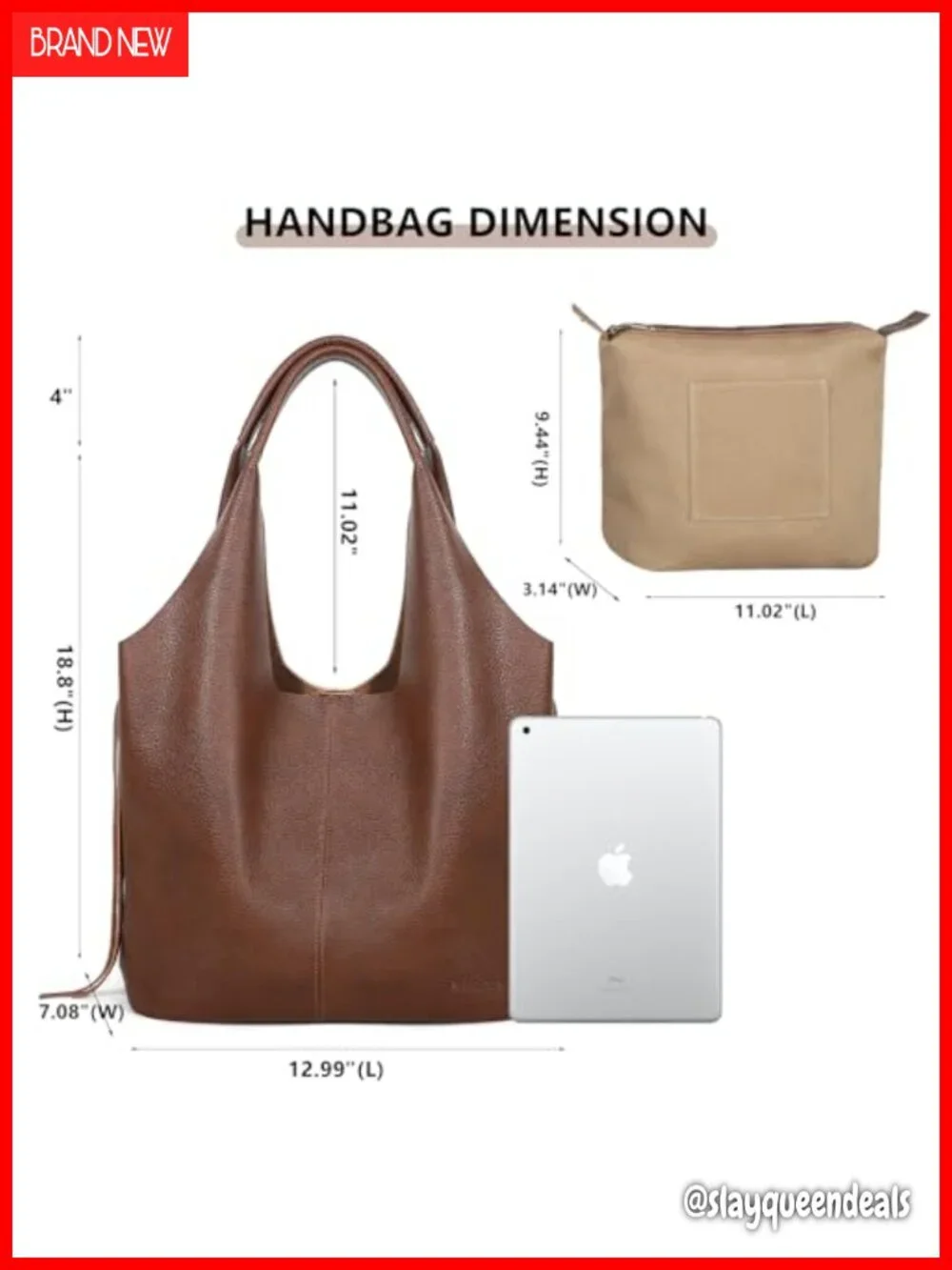 Genuine Leather Slouchy Hobo Tote Bag, Two-Tone Crescent Handbag with Fringe,